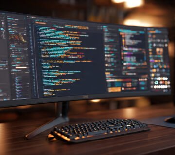Dark mode developer workspace showing code refactoring on an ultrawide monitor