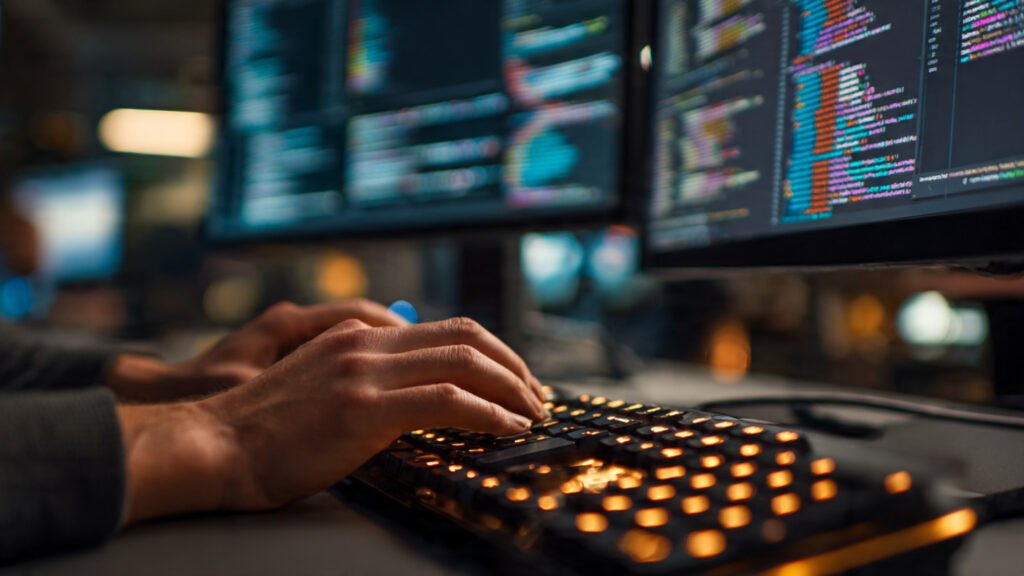 Developer typing the ultimate AI code refactoring prompt on an ergonomic keyboard