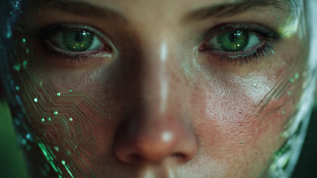 High-quality AI portrait of an android with perfect facial symmetry