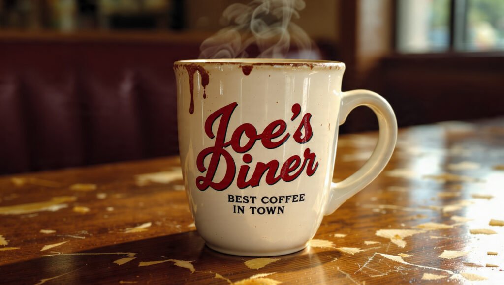 AI generated image showing perfect text rendering on a coffee cup using FLUX