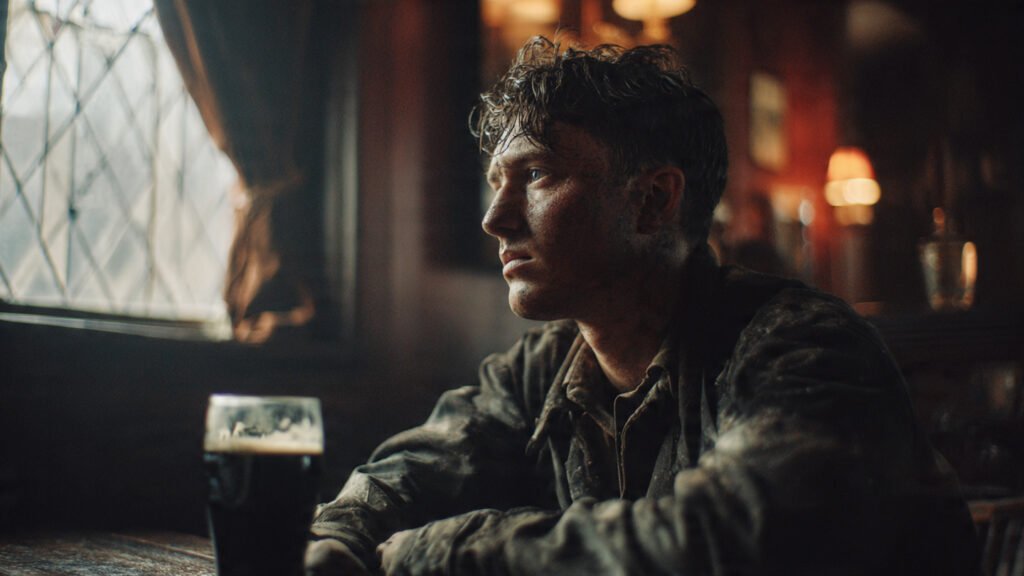 Photorealistic Midjourney portrait of a coal miner with cinematic lighting and film grain