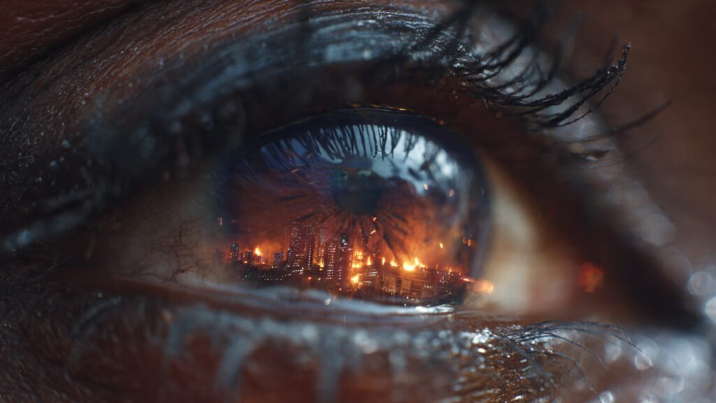 Extreme close-up macro photography of a human eye with hyper-realistic details