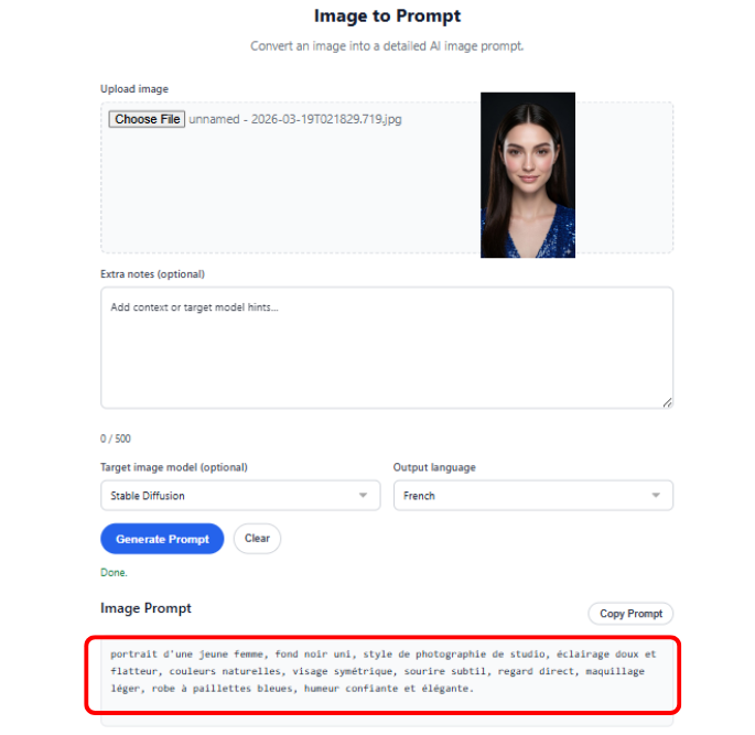 Générateur de prompts à partir d'image