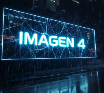 Letrero de neón brillante en una calle lluviosa con la palabra Imagen 4 escrita en tipografía perfecta