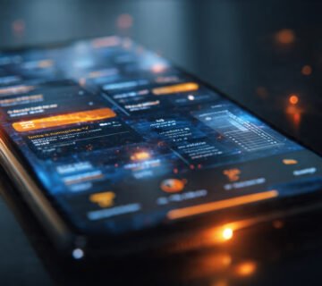 Pantalla de teléfono brillante mostrando una red de agentes autónomos transfiriendo datos entre aplicaciones de Google