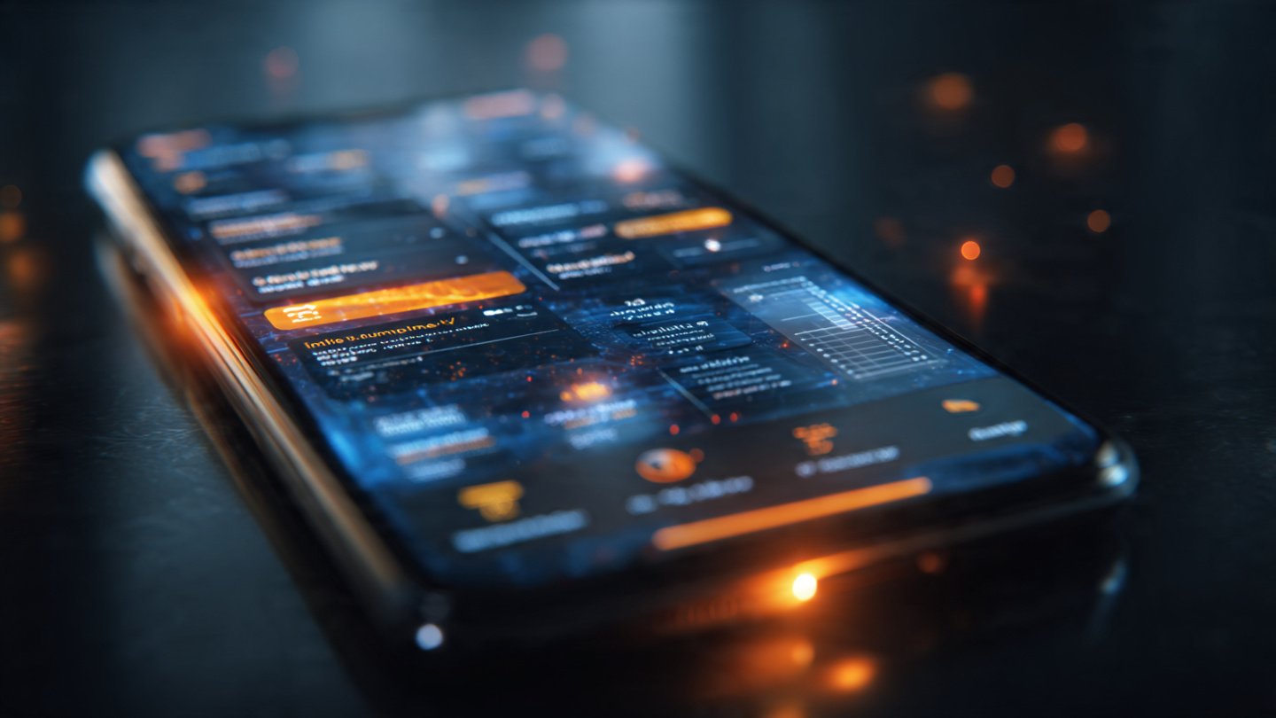Pantalla de teléfono brillante mostrando una red de agentes autónomos transfiriendo datos entre aplicaciones de Google