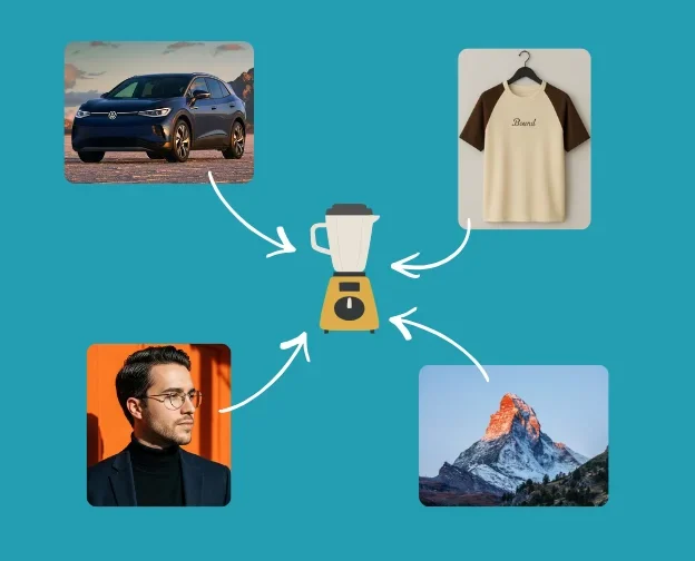 Illustration du concept de la commande /blend combinant plusieurs images