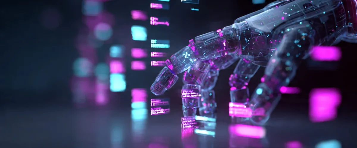 A high tech cinematic 3d illustration of a glowing 1200x500