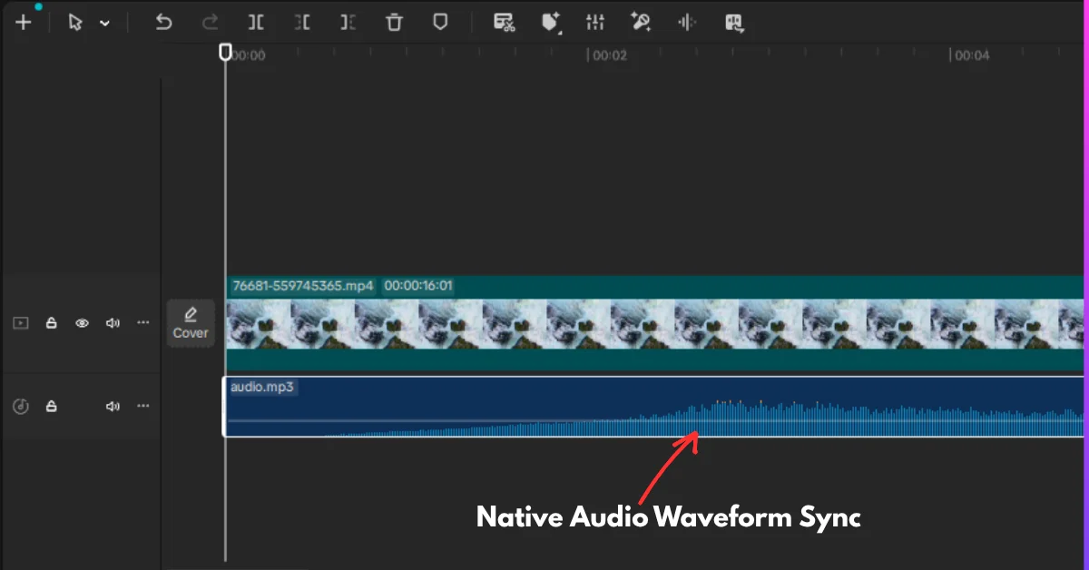 Video editing timeline showing perfectly synchronized native audio waveforms generated concurrently by the Google Veo 3 AI video model.