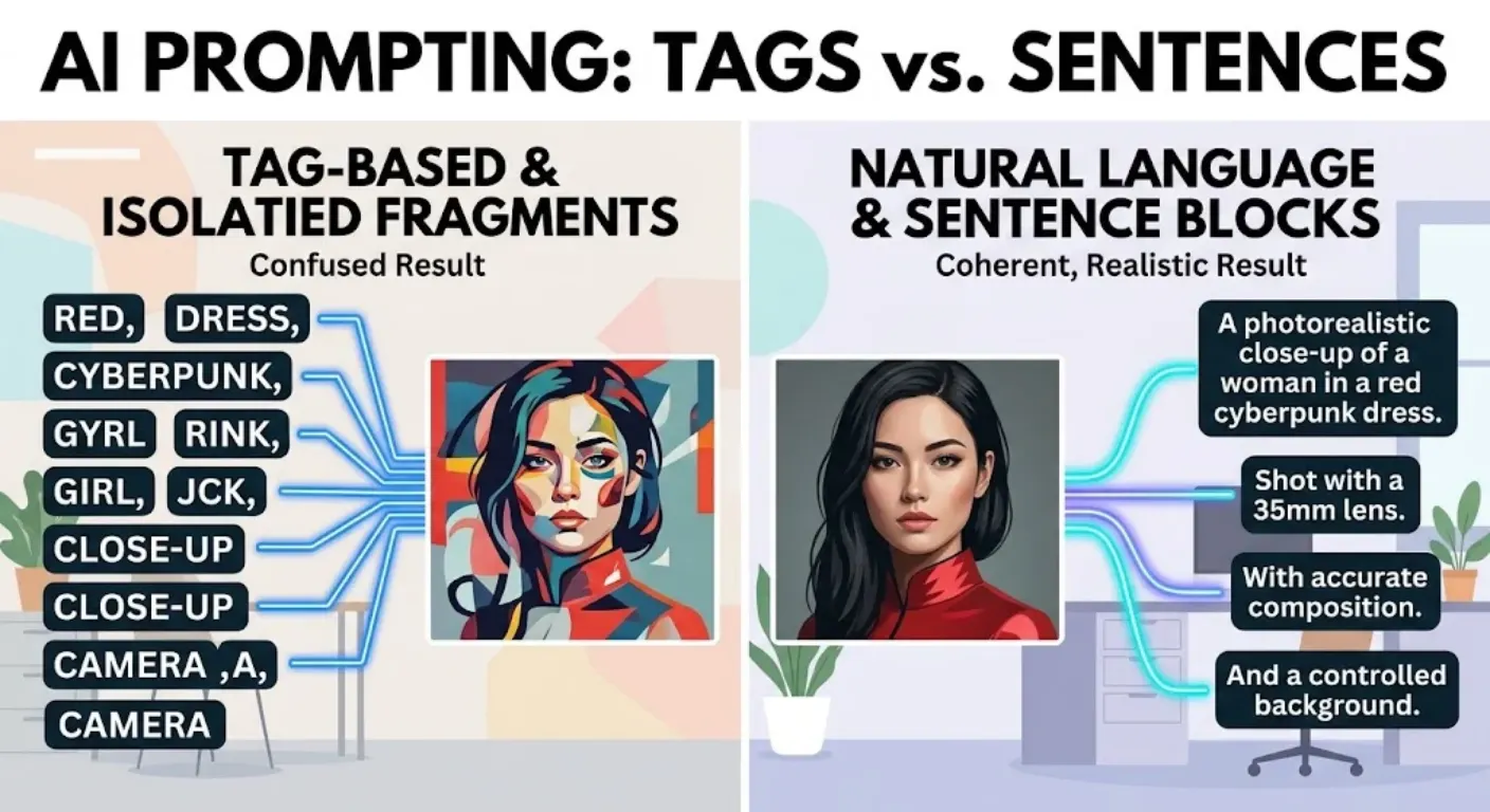 FLUX 1 prompting guide comparison of tag-based and natural language prompts