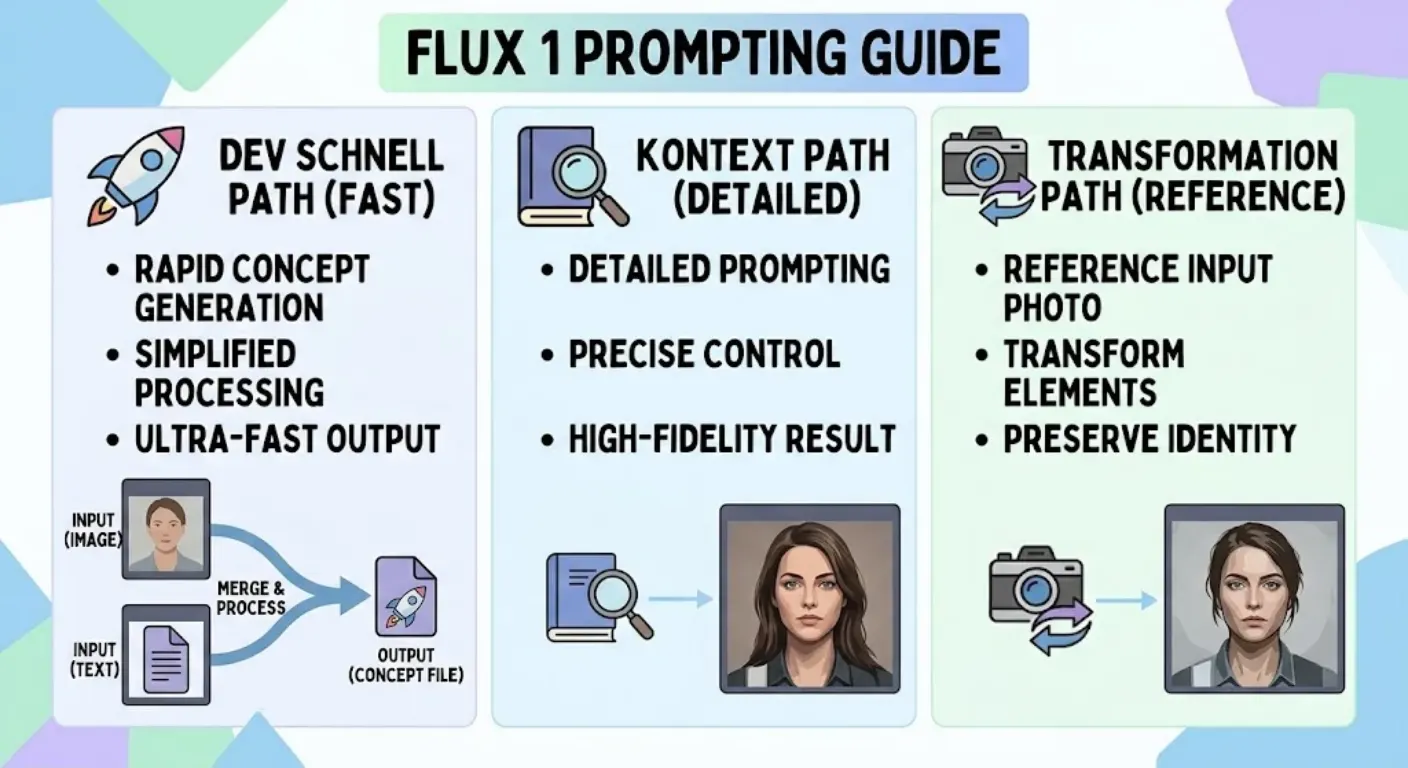 FLUX 1 prompting guide workflow for Dev Schnell and Kontext