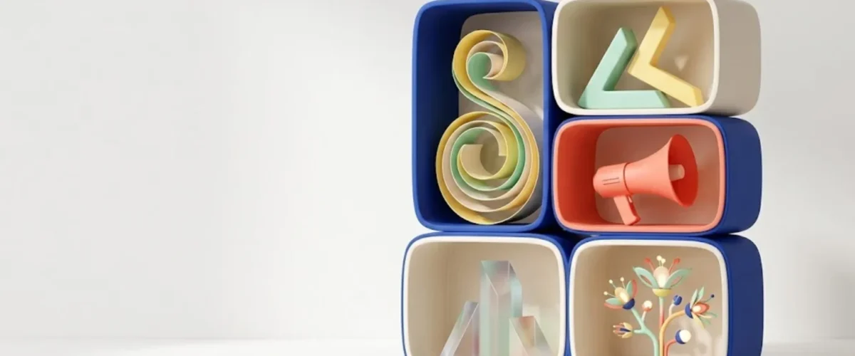 Colorful creative toolkit representing five categories of reusable AI prompts