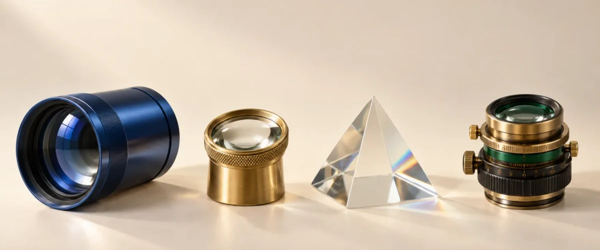 A collection of optical instruments representing different AI prompt writing tools