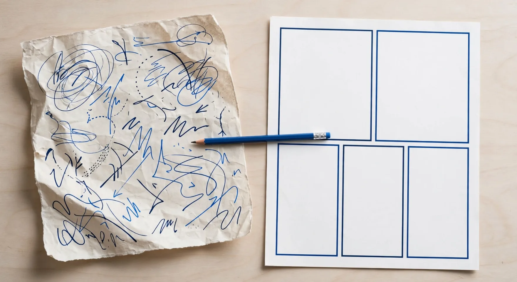 An editor comparing a vague AI request with a clearly organized task brief