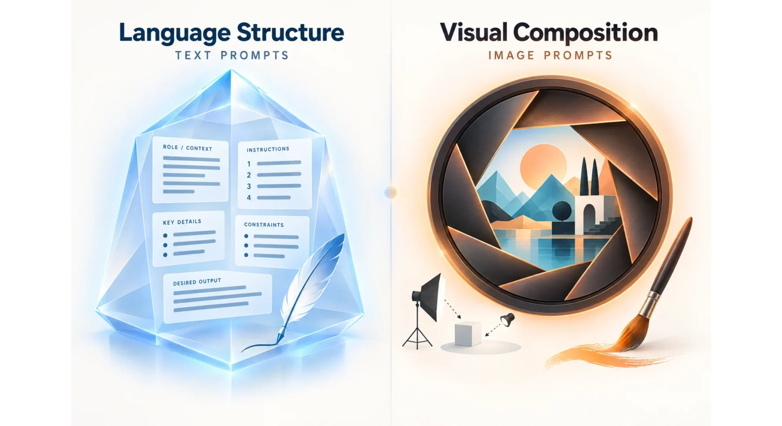 A split optical composition representing language structure and visual composition
